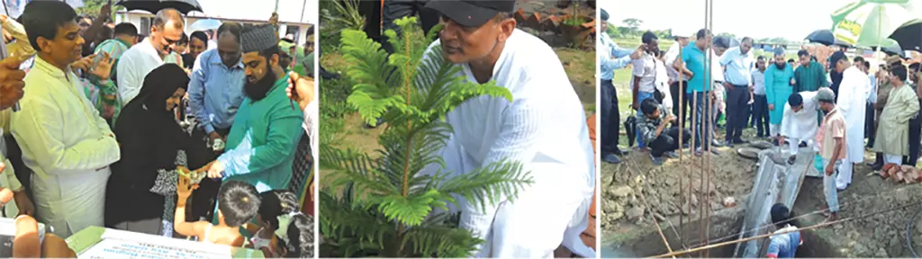 কবুতর অবমুক্ত করছেন মনোয়ারা বেগম, বৃক্ষরোপনে আকিজ গ্রুপের ব্যবস্থাপনা পরিচালক ও ফ্যাক্টরির নির্মাণ কাজের সূচনায় আকিজ গ্রুপের চেয়ারম্যান